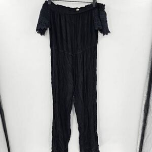 Hint of blush black jumpsuit jumper romper xl lace off shoulder